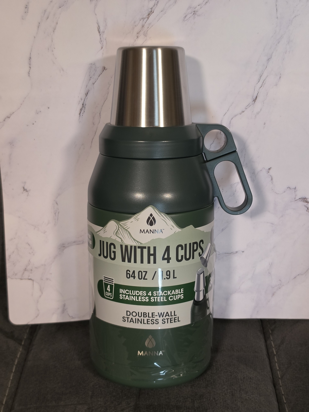 Manna 64 oz Green Double-Wall Stainless Steel Jug with 4 Cups